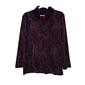 Coldwater Creek Floral Velour Velvet Turtleneck Top Shirt Medium